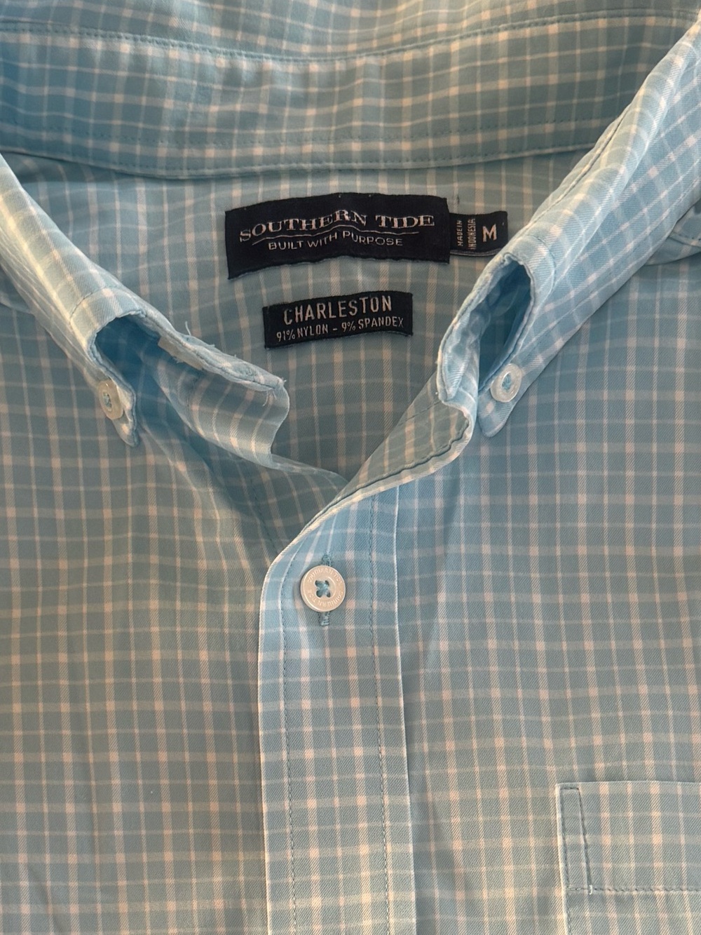 Southern Tide Charleston Check Button Down Shirt Blue Size Medium